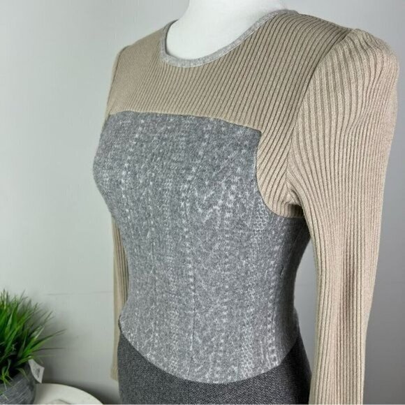 L'Agence Sheath Dress womens size 4 Wool Long Sleeve Grey Beige colorblock - Picture 6 of 10